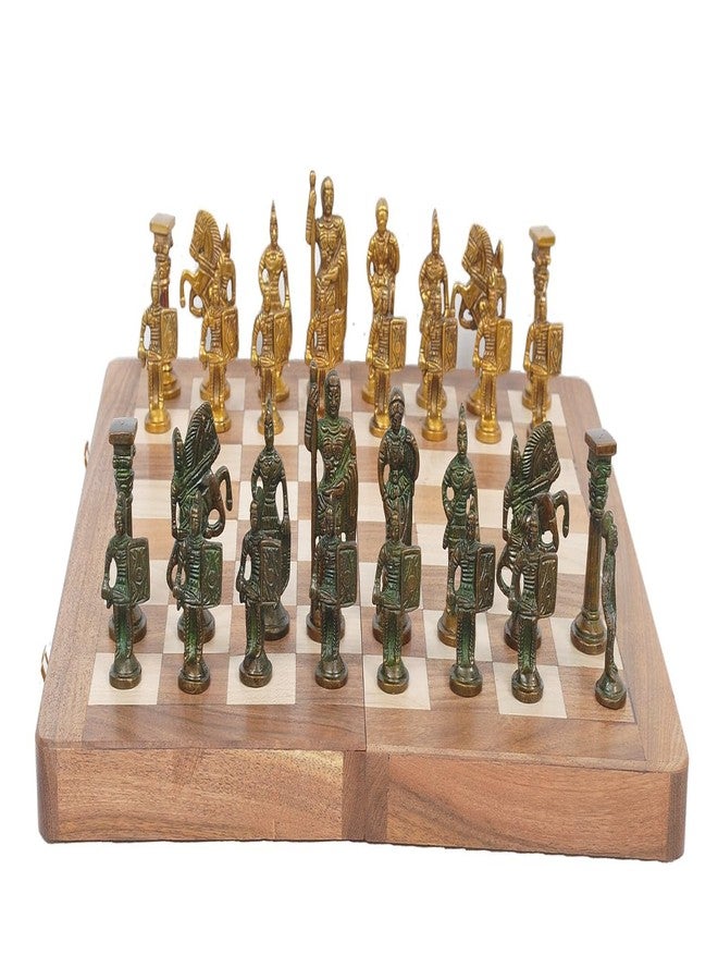 Skywalk Hand Crafted Roman Brass Chess Set with Wooden Board - Image 1